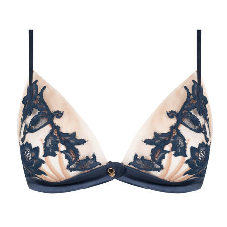 MARJOLAINE Soutien-gorge triangle ouverture frontale en soie et dentelle Désirée Nuit
