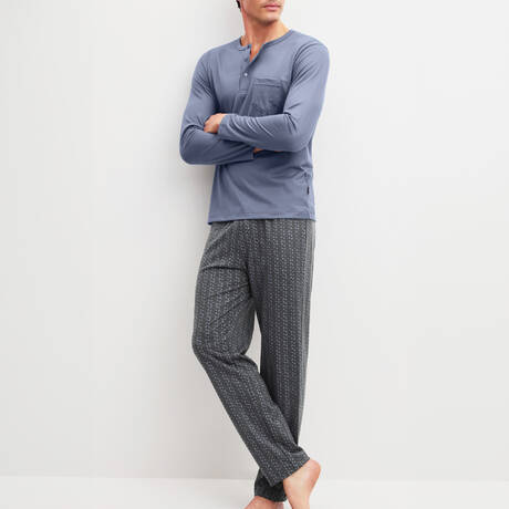 CALIDA Herren-Pyjama aus Baumwolle Relax Imprint Coastal Fjord