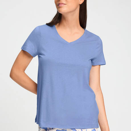 HANRO T-shirt manches courtes en coton et modal Sleep & Lounge Bluebird