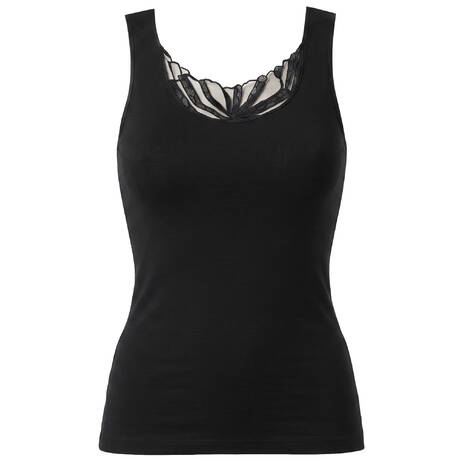 HANRO Cotton Tank Rosaria Black