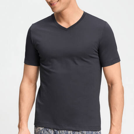 HANRO Men's V-neck T-shirt cotton Living Shirts Stormy Gray