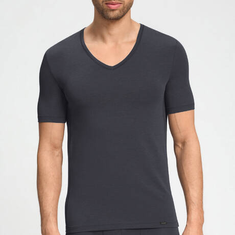 HANRO T-Shirt mit V-Ausschnitt für Männer Natural Function Stormy Gray