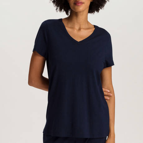 HANRO T-Shirt mit kurzen Ärmeln aus Baumwolle und Modal Sleep & Lounge Bluebird