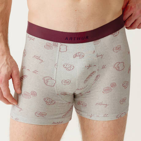 ARTHUR Cotton Men's boxer brief Petit Déjeuner au Lit Gris Croissant