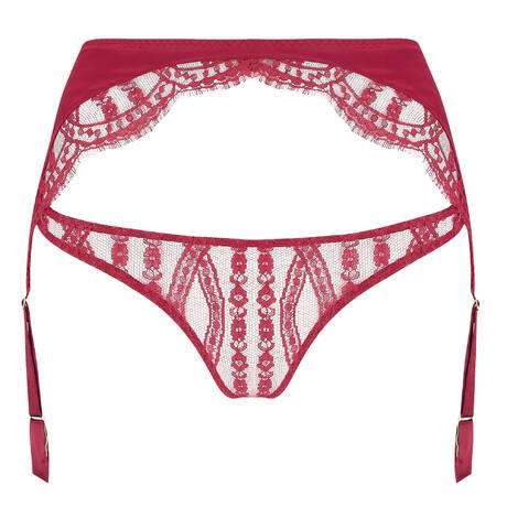 COCO DE MER Lace Open brief with garter belt Renata Ruby