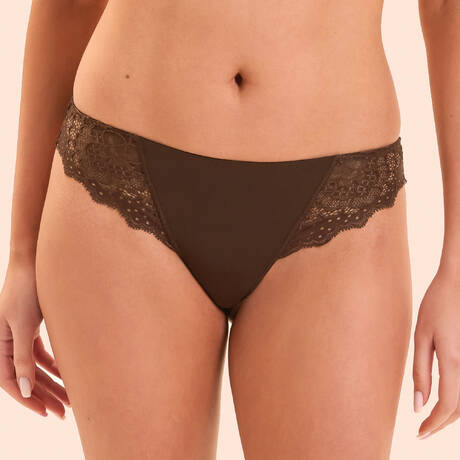 SIMONE PÉRÈLE Tanga aus Spitze Caresse Cacao