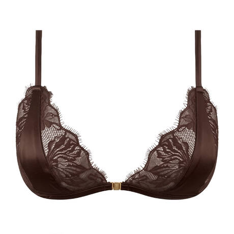 LIVY Soutien-gorge triangle ouverture frontale en soie et dentelle Dahlia Street Chocolate