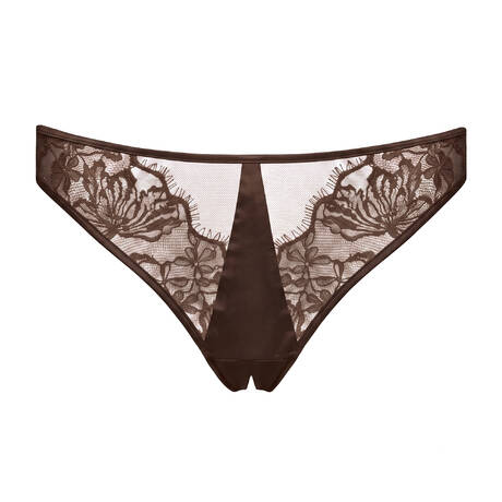 LIVY Tanga ouvrable en soie et dentelle Dahlia Street Chocolate