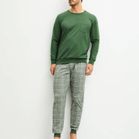 CALIDA Men's pajama cotton Relax Imprint Forest Green