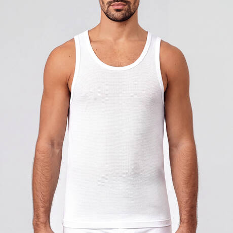 RON DORFF Débardeur homme en coton Essential Mesh Blanc