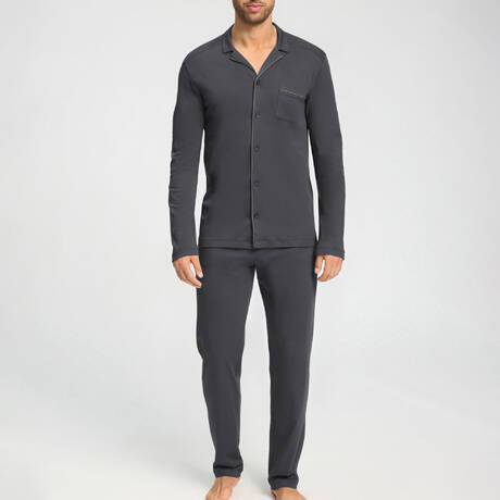 HANRO Men's pajama cotton Night & Day Cotton Charcoal Art