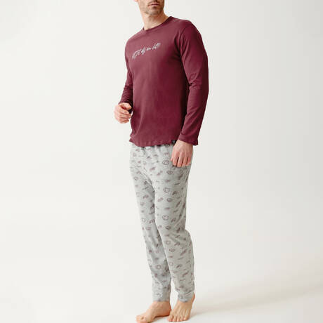 ARTHUR Pyjama homme  en coton Petit Déjeuner au Lit Gris Croissant