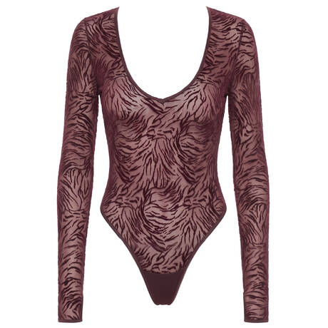PRELUDE Long-sleeve thong bodysuit Nuit de velours Burgundy