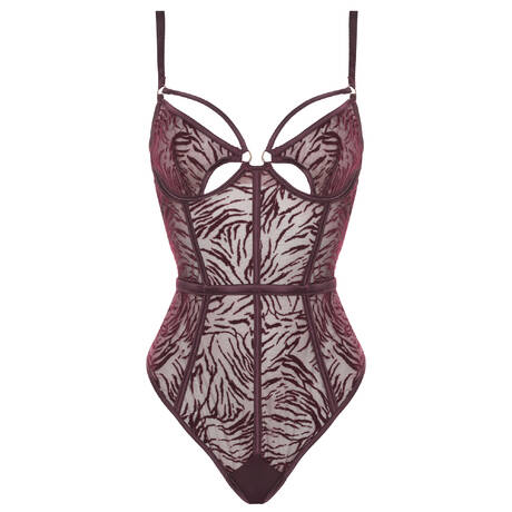 PRELUDE Open thong bodysuit Nuit de velours Burgundy