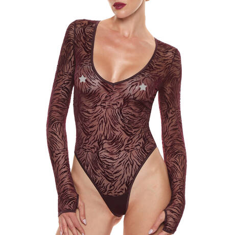 PRELUDE Long-sleeve thong bodysuit Nuit de velours Burgundy