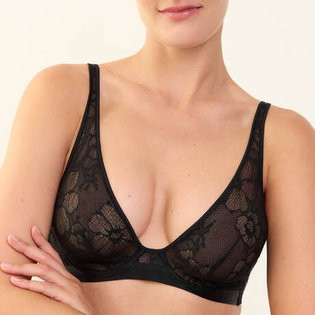 MAISON LEJABY Silk and lace Underwire triangle bra Silk'N Lace Black