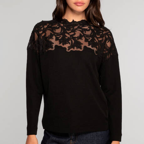 OSCALITO Pull en laine mérinos et soie Majella Nero