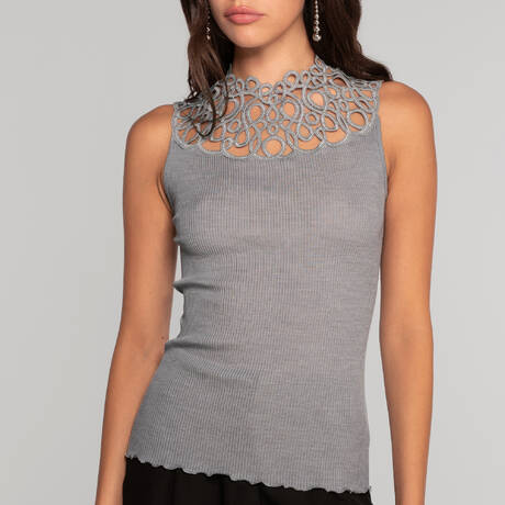 OSCALITO Top sans manches en laine et soie Macramé Grigio