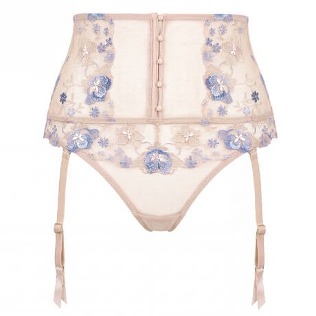 HUIT High-waisted thong with garter belt Elise Blush