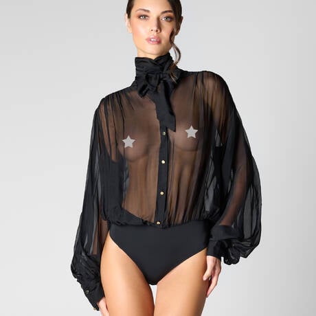 SCANDALE Tie-neck bodysuit blouse Inspiration Divine Black