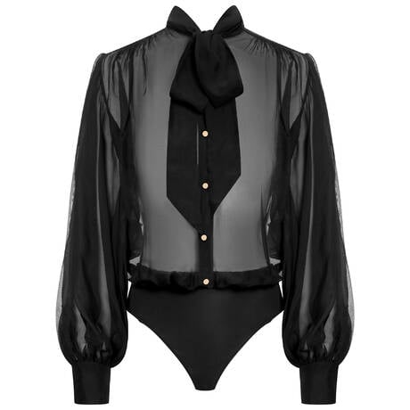 SCANDALE Tie-neck bodysuit blouse Inspiration Divine Black