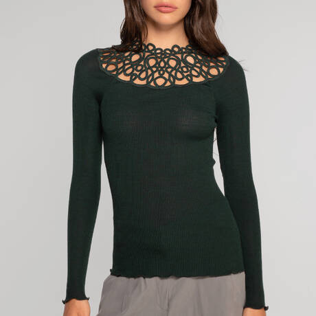 OSCALITO Pullover mit langen Ärmeln aus Merinowolle und Seide Macramé Malachite