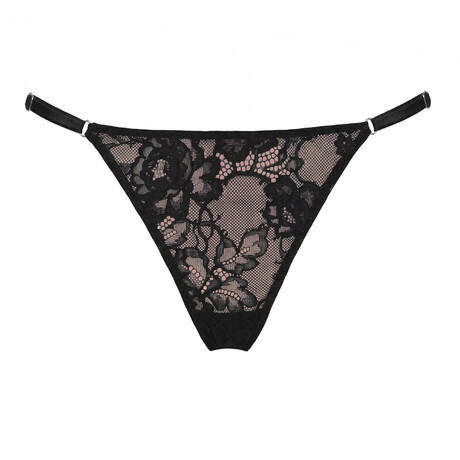 FLEUR DU MAL Lace and silk Thong Juliet Lace Black