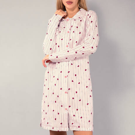 VERDISSIMA Cotton Nightgown Heart Stripes Pink