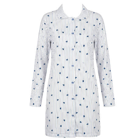 VERDISSIMA Cotton Nightgown Heart Stripes Denim