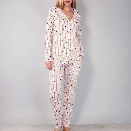 VERDISSIMA Pyjama chemise en coton Heart Stripes Rose
