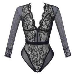 PRELUDE body string manches longues en dentelle Deep Blue