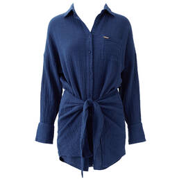 MELISSA ODABASH robe chemise de plage Sara en coton Deep Ocean
